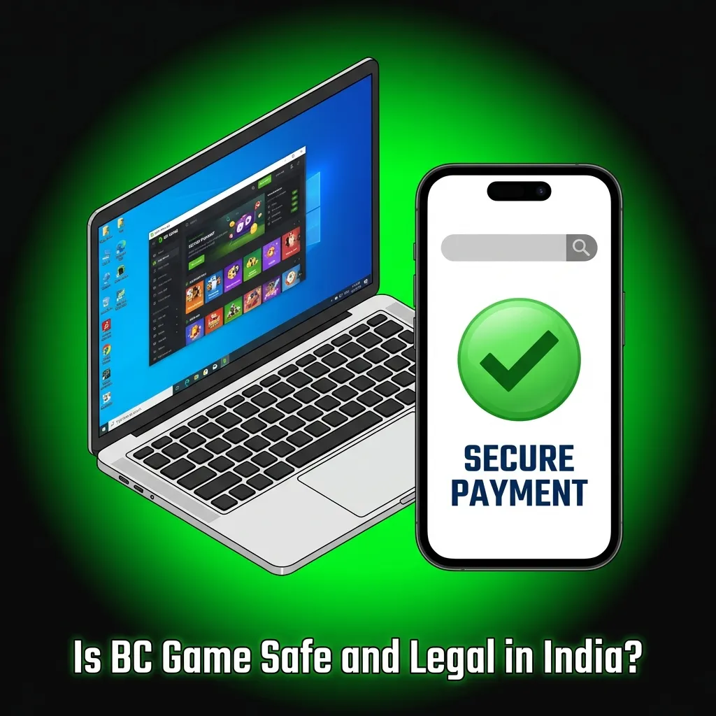 BC Game casino platform displaying security features and legal licensing information for Indian players